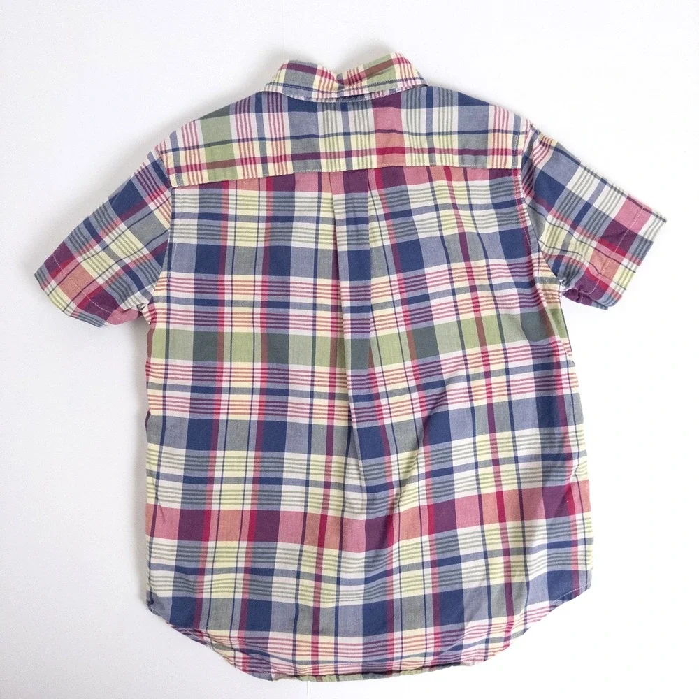 Ralph Lauren Madras Plaid Button Down Logo Short‎ Sleeve Shirt Boys Sz 4T
